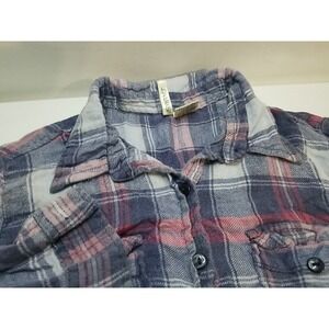 Passport Womens Medium‎ Plaid Button Up Long Sleeve Distressed Shirt